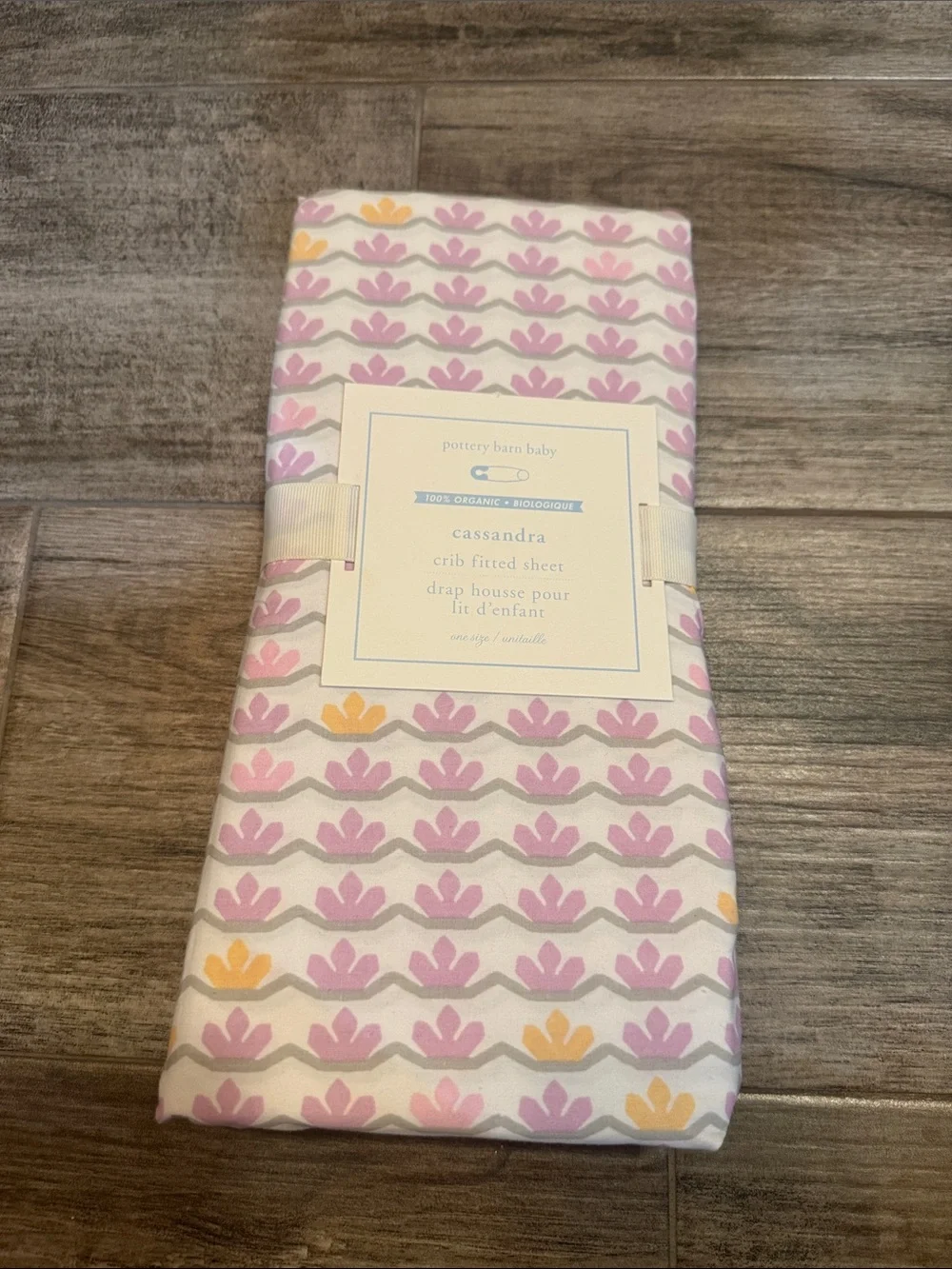 Pottery Barn Baby Cassandra Crib Sheet in Pink, Yellow & Gray Floral Pattern